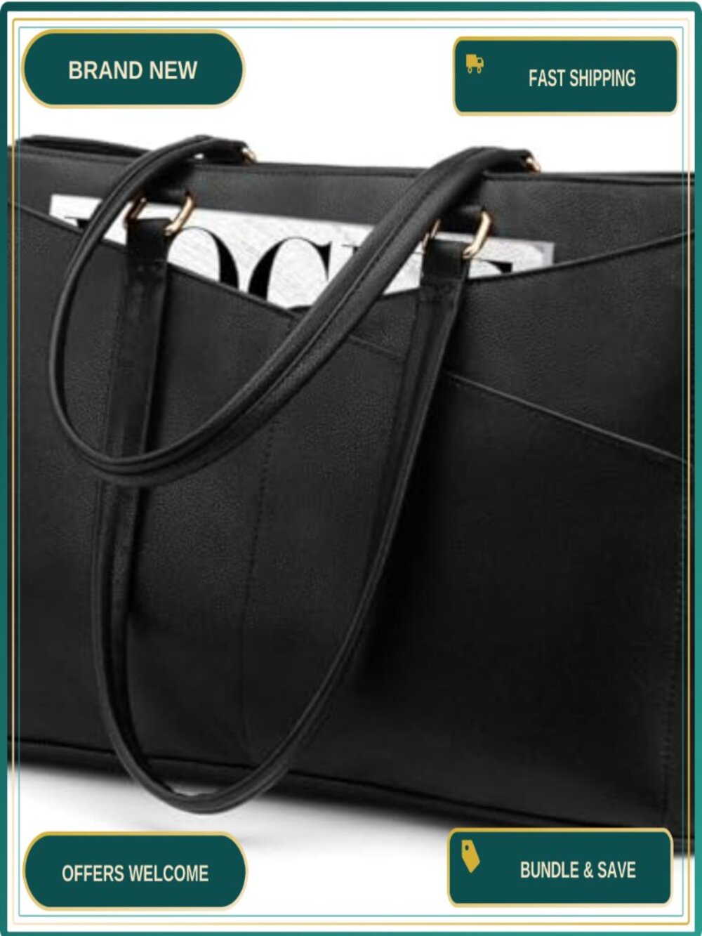 LOVEVOOK 15.6 Inch Water-Resistant PU Leather Laptop Tote Bag Briefcase